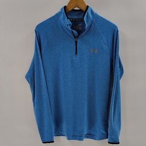 Under Armour RUN Pullover Fitted Quarter Zip Size Small Blue Stretch Unisex